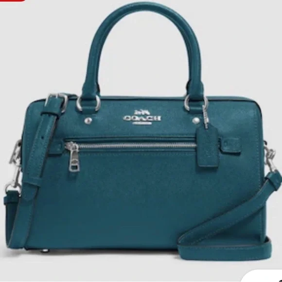 Coach: Rowan Satchel Signature Handbag Teal Viridian leather crossbody like new - Picture 11 of 12